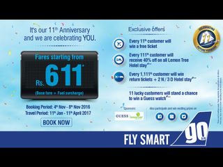 CONGRATULATIONS! GoAir on turning 11, Flight Fares Start from Rs.611 Onwards*