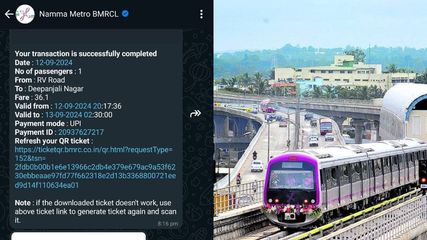 ക്യൂ നിൽക്കേണ്ട, ചില്ലറ തപ്പേണ്ട.. ബെംഗളുരു നമ്മ മെട്രോയിൽ ക്യൂആർ കോഡ് ടിക്കറ്റ് ബുക്കിങ്, വാട്സ് ആപ്പ് മതി