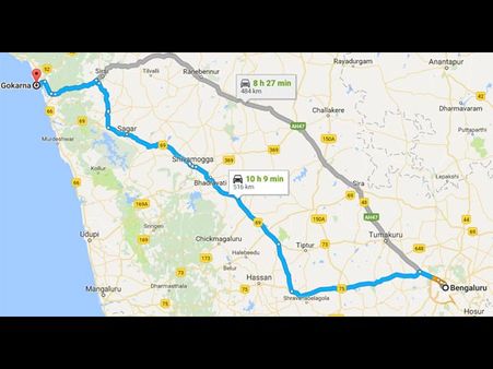 Routes From Bangalore To Gokarna