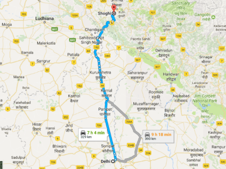Routes From Delhi To Shoghi