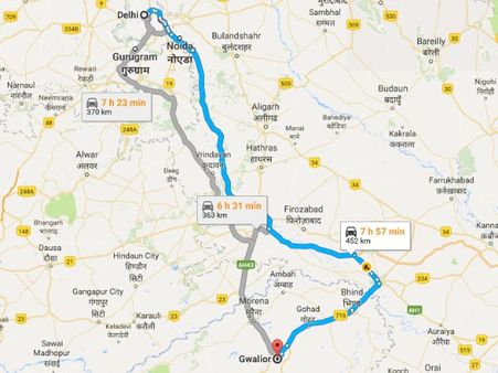 Routes From Delhi To Gwalior