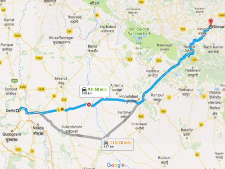 Route From Delhi To Binsar