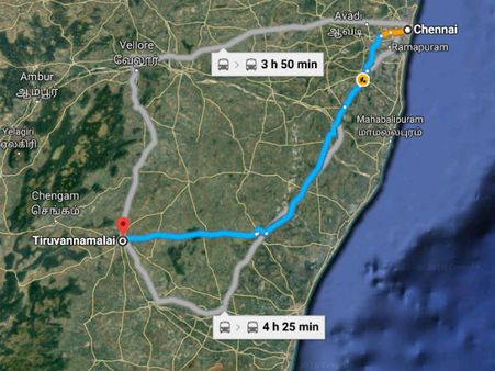 Routes from Chennai To Thiruvannamalai