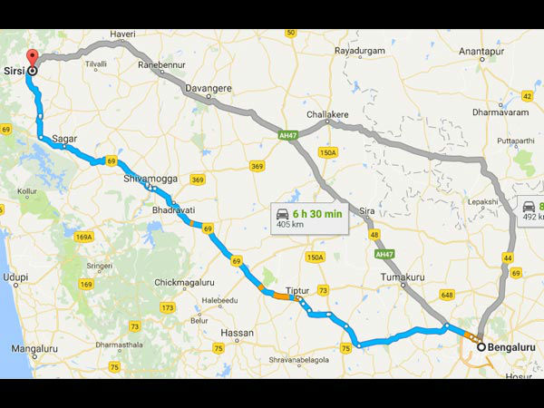 बैंगलोर से सिरसी का रूट 