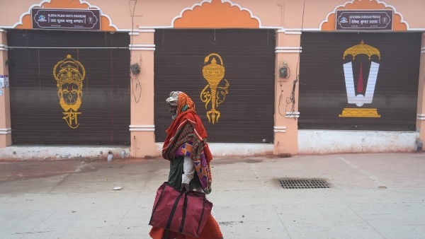 ram marks at the shutter of shops in ayodhya