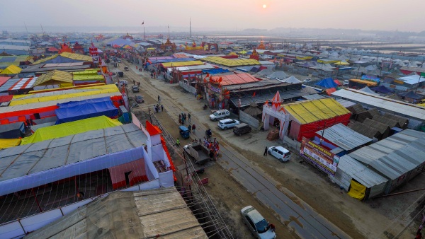 sunrise at tent city prayagraj