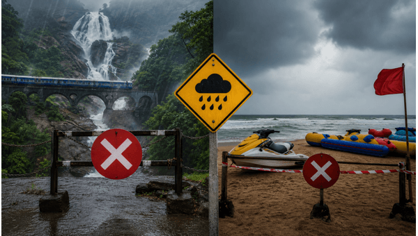 Goa Monsoon Travel Update 2026: Dudhsagar Falls Closed and Water Sports Banned - Safety Guide