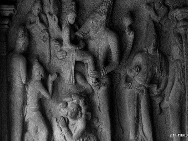 Stone sculpture of Vishnu at the temple