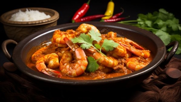A plate of Prawn Balchão, a spicy seafood delight from Goa A plate of Prawn Balchão, a spicy seafood delight from Goa