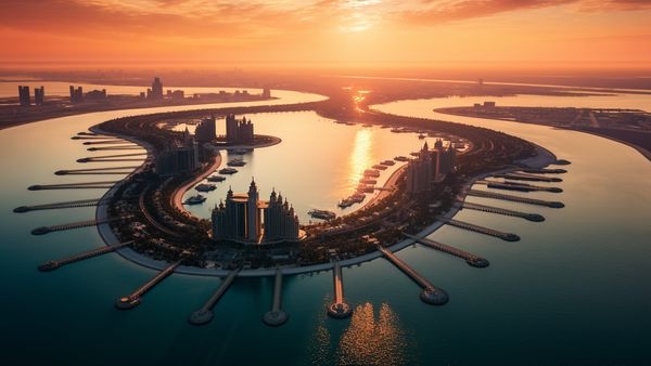 Aerial view of Palm Jumeirah showcasing its unique palm-shaped design