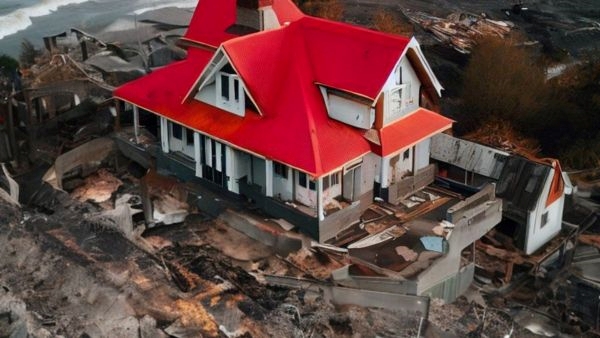 Red Roofed House in Hawaiis Wildfires
