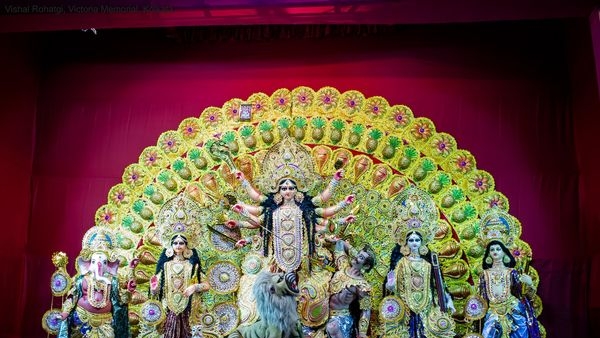 A beautifully decorated Durga Puja pandal showcasing Kolkatas creativity and cultural heritage