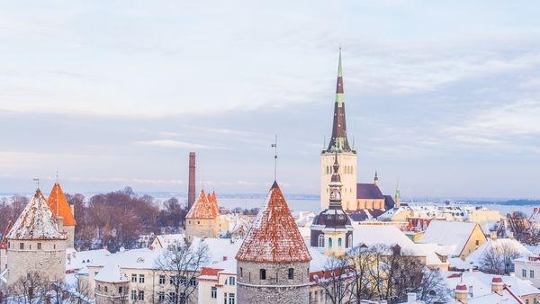 A snowy night in Tallinn, Estonia