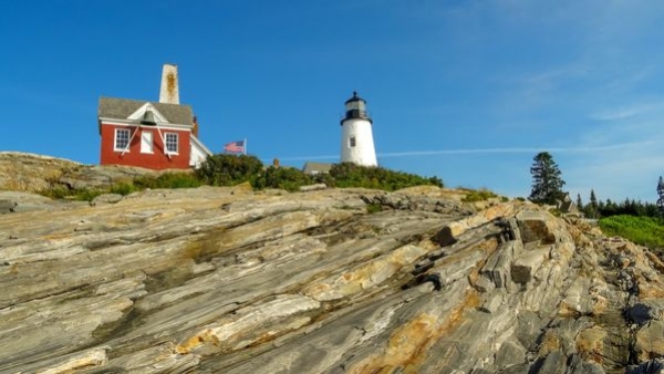 Beautiful view of Pemaquid Point Lighthouse overlooking the Atlantic Ocean Beautiful view of Pemaquid Point Lighthouse overlooking the Atlantic Ocean