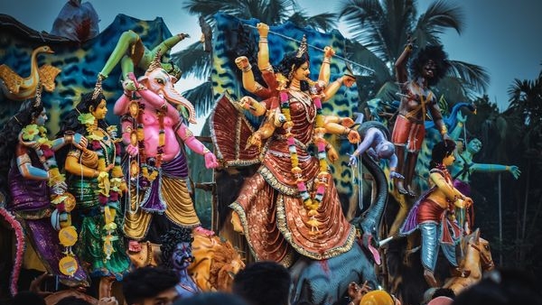 Depiction of Goddess Durgas victory over the demon Mahishasura