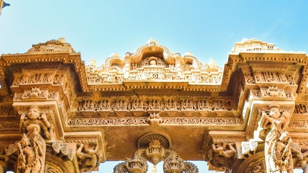 Golden view of historical Jaisalmer architecture at sunset Golden view of historical Jaisalmer architecture at sunset