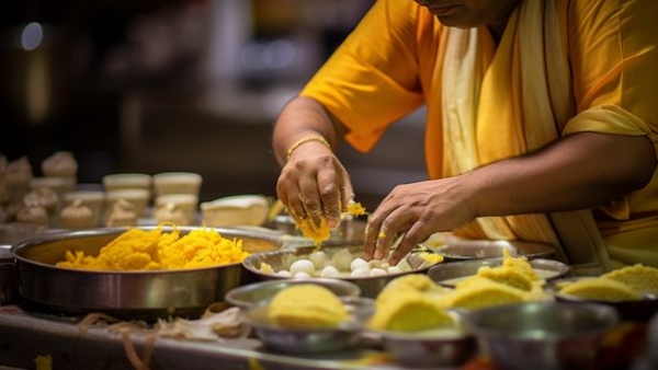 Image showcasing savoury and sweet regional delicacies consumed during Janmashtami