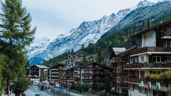 Skiing down the mountains in Zermatt, Switzerland