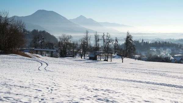 Snowy landscape in Bled, Slovenia