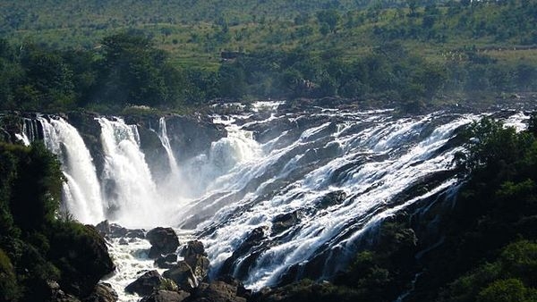 Alt Text: Vibrant image of Sivasamudram Falls in full monsoon flow. Alt Text: Vibrant image of Sivasamudram Falls in full monsoon flow.