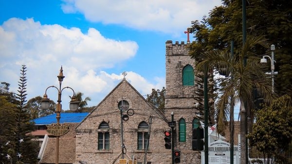  Image: A panoramic view of an old church in Kerala decorated for Christmas 