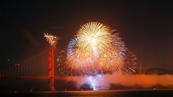 Colorful fireworks illuminating the night sky over San Francisco Bay Colorful fireworks illuminating the night sky over San Francisco Bay