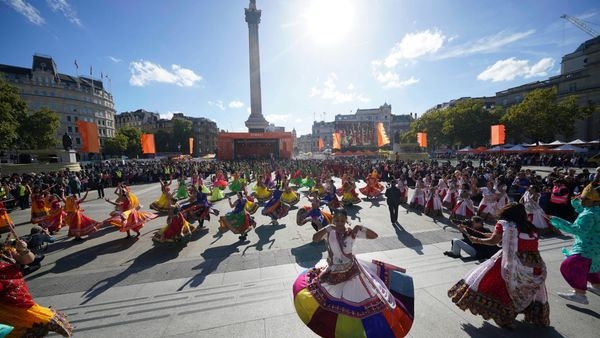 Image illustrates the grandeur of Londons annual Diwali celebration held at Trafalgar Square