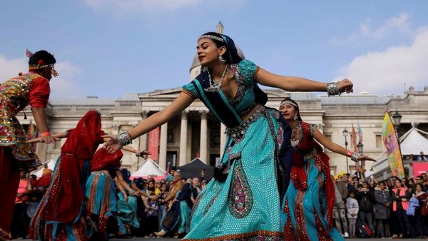 Image showcasing the diverse crowd gathered at the Diwali celebration in Trafalgar Square, London