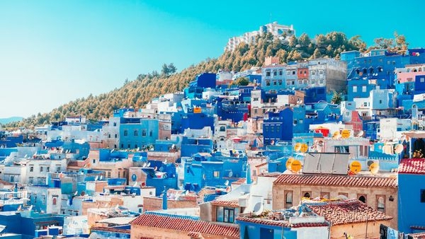 Snow-covered Blue City of Chefchaouen hidden in the Rif Mountains of Morocco