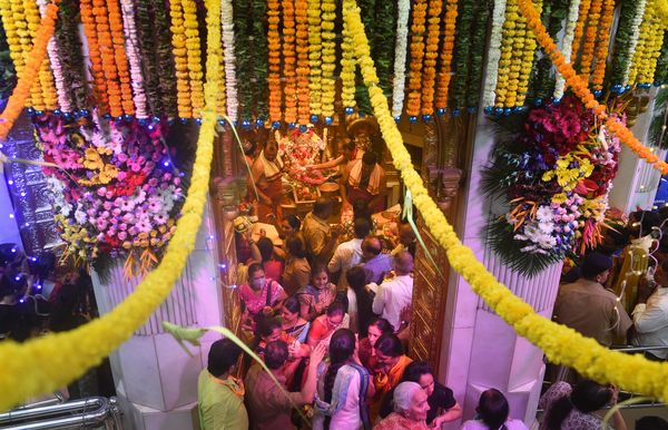 Devotees at Siddhivinayak Temple during Sankashti Chaturthi