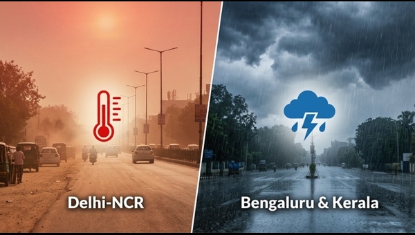 India Weather Alert 2026: Delhi Faces Severe Heatwave While Bengaluru and Kerala Brace for Heavy Rain and Thunderstorms Today