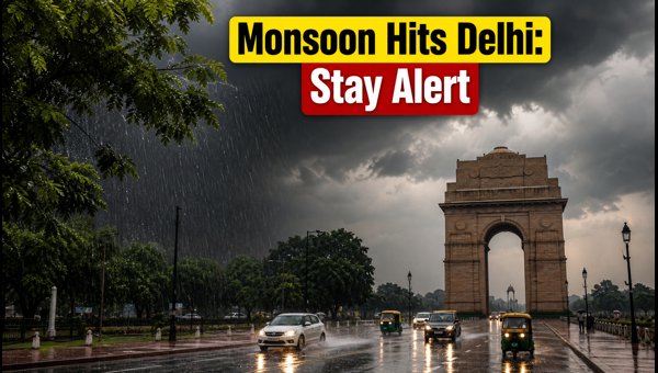 Delhi Monsoon Arrival 2026: Heavy Rain and Gusty Winds Expected to Disrupt Commute Across the Capital Delhi Monsoon Arrival 2026: Heavy Rain and Gusty Winds Expected to Disrupt Commute Across the Capital