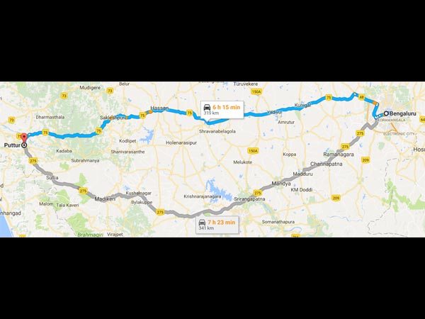 ಬೆ೦ಗಳೂರಿನಿ೦ದ ಪುತ್ತೂರಿಗೆ ತೆರಳಲು ಲಭ್ಯವಿರುವ ಮಾರ್ಗಗಳು