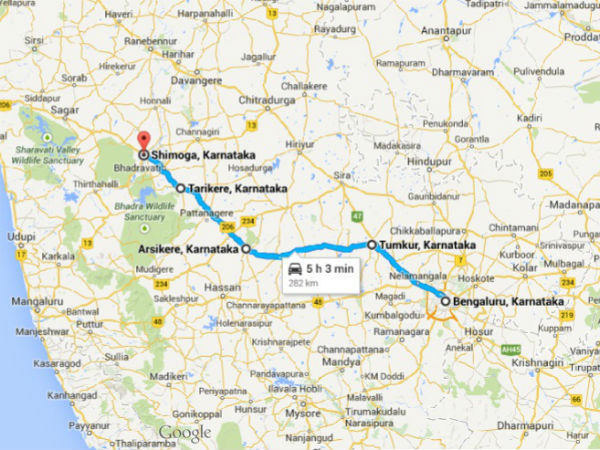 ഷിമോഗയിലേക്കുള്ള റൂട്ട്