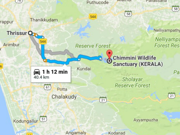 ചിമ്മിണി വന്യജീവി സംരക്ഷണ കേന്ദ്രം-എത്തിച്ചേരാന്‍