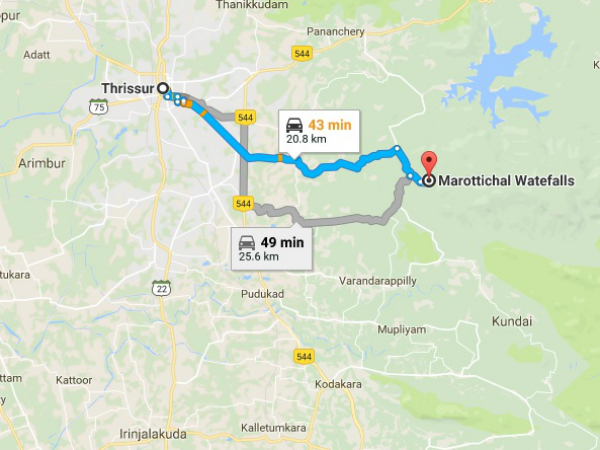 മരോട്ടിച്ചാല്‍ വെള്ളച്ചാട്ടം- എത്തിച്ചേരാന്‍