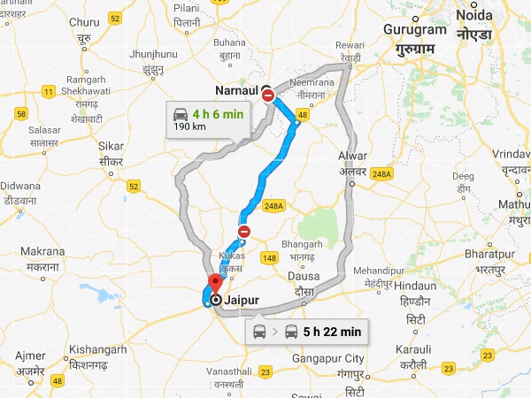ജയ്പൂരിൽ നിന്ന് നാർനോലിലേക്ക് എങ്ങിനെ എത്തിച്ചേരാം