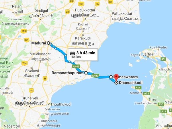 മധുര-രാമനാഥപുരം-ധനുഷ്കോടി