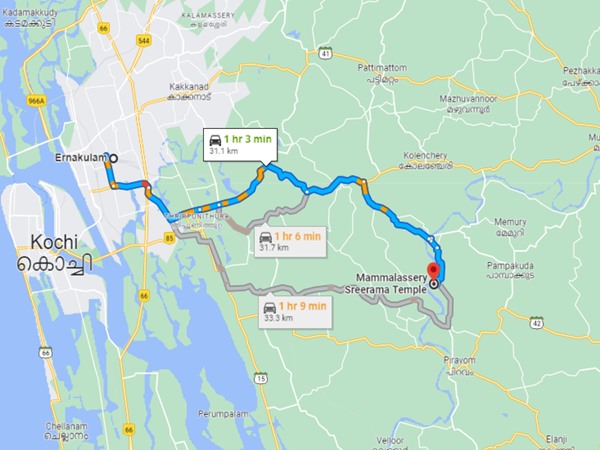 മാമ്മലശ്ശേരി ക്ഷേത്രത്തില്‍ എത്തിച്ചേരുവാന്‍