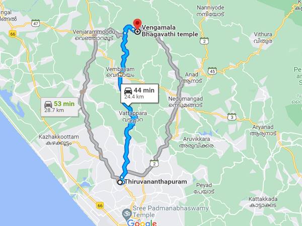 thiruvananthapuram to Vengamala Bhagavathi temple