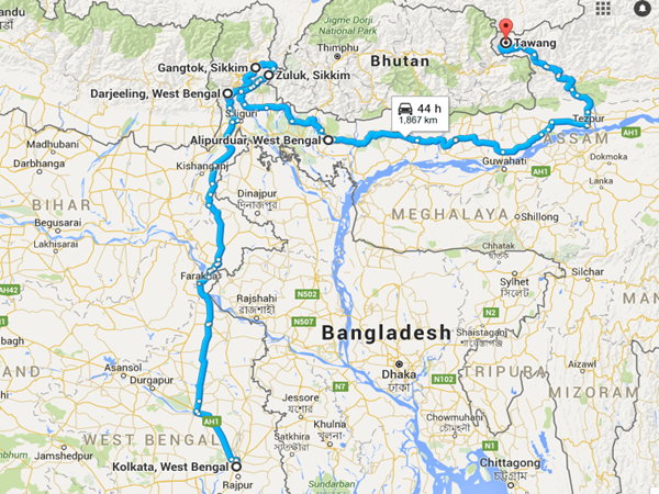 கொல்கத்தா - டார்ஜிலிங் - காங்க்டோக் - ஸுலுக் - அலிபுர்டார் - தவாங்