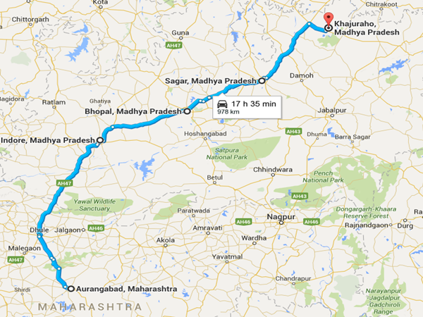 அவுரங்காபாத் - இந்தூர் - போபால் - சாகர் - கஜுராஹோ