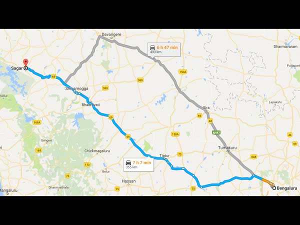 பெங்களூருவிலிருந்து சாகராவிற்கு செல்லும் வழி: