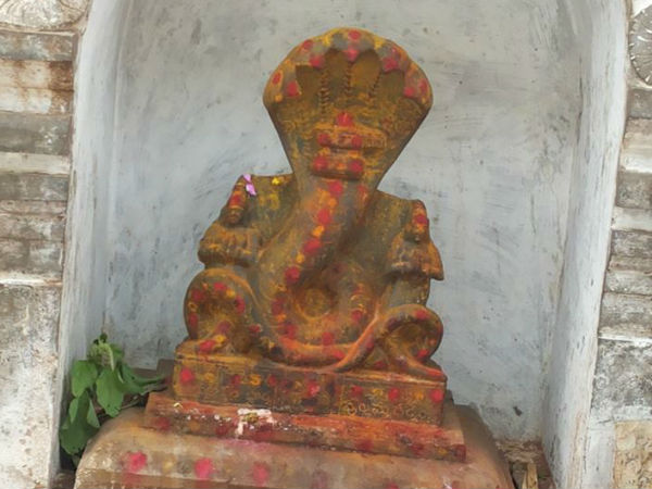 ఆలయ ఆవరణలో నాగదేవుని ప్రతిమ 